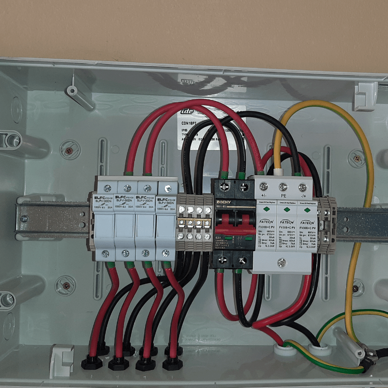 DB Board with Earth Leakage connected to solar panels and battery