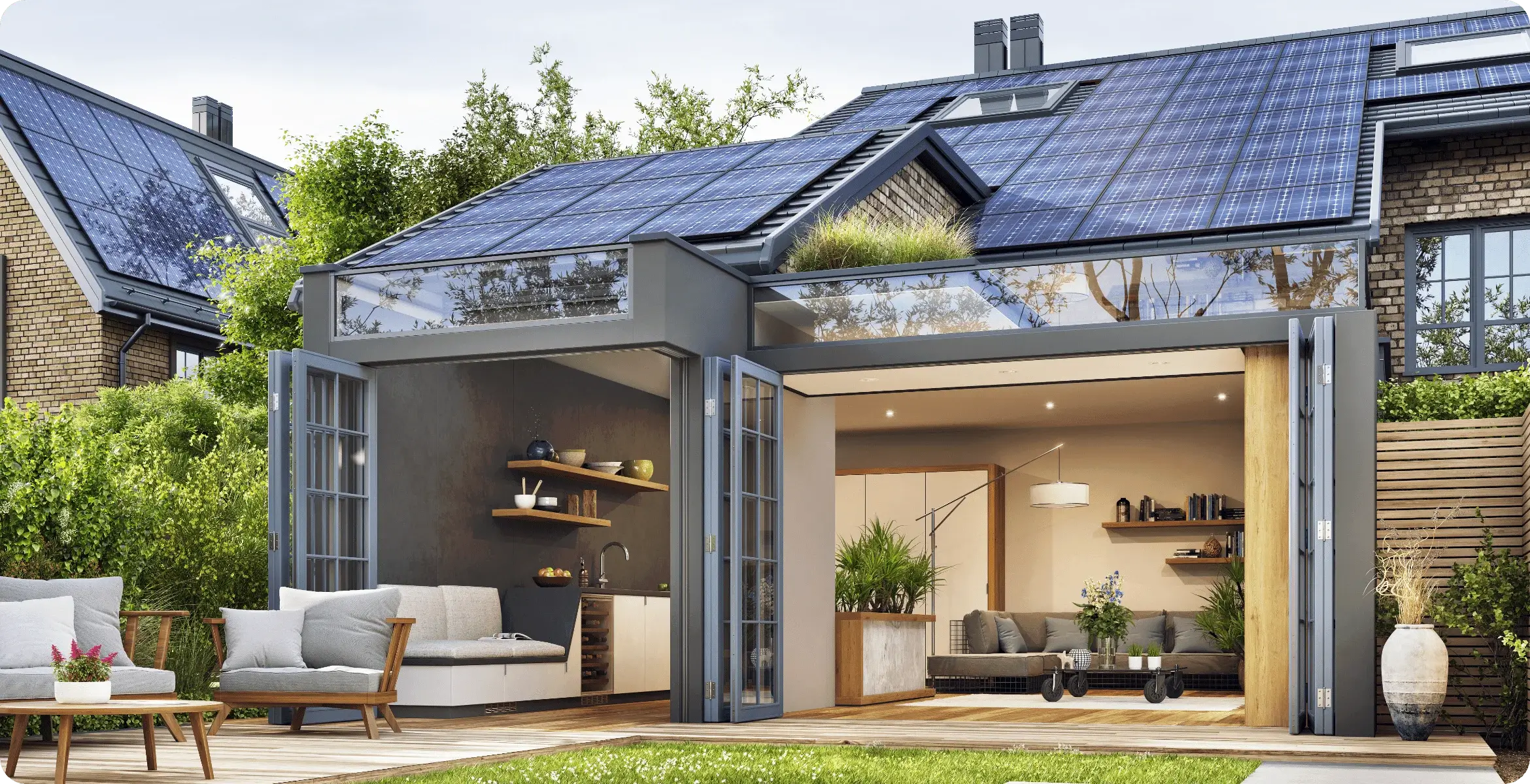 House with Solar Panels on top of the Roof